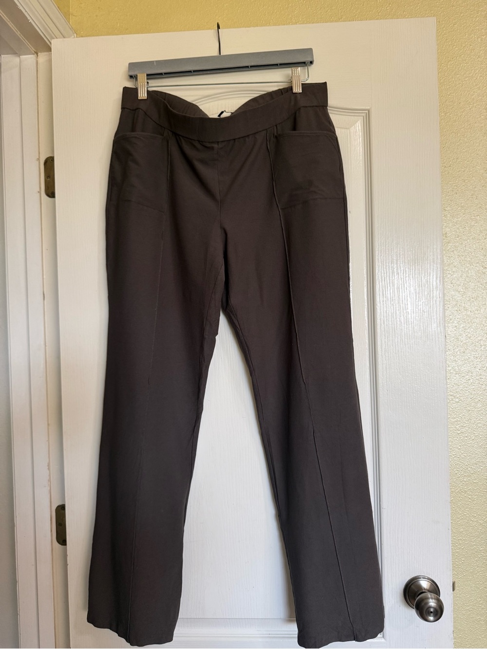 Eileen Fisher Washable Stretch Crepe Graphite Brown Pants L